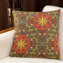 Coussin bohème multicolore – motif kilim, fond beige IZMIR