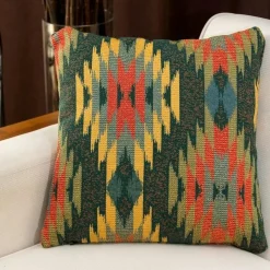 Coussin ethnique – motif aztèque fond vert IZMIR