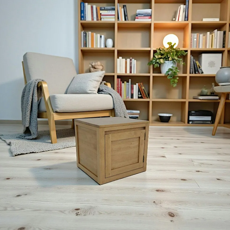 Cube de rangement Hévéa 1 porte 45x42x42cm OLGA