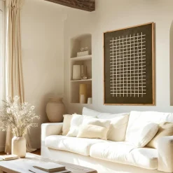 Décoration murale carrée motifs bois sur fond blanc DENVER