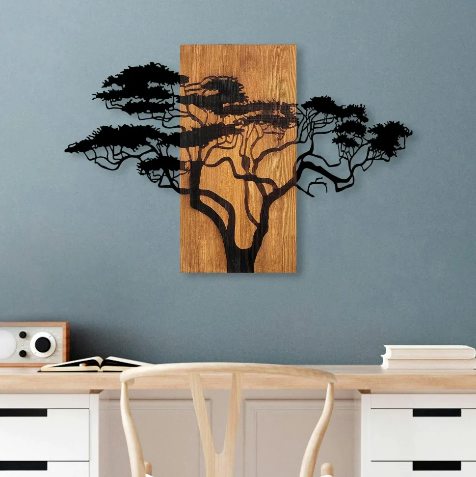Décoration murale en métal et bois – arbre de vie