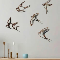 Décoration murale en métal noir – oiseaux en vol (lot de 4)