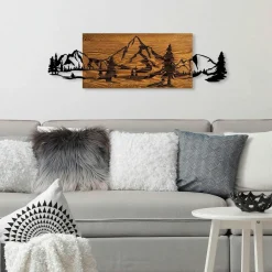 Décoration murale en métal et bois – paysage de montagne