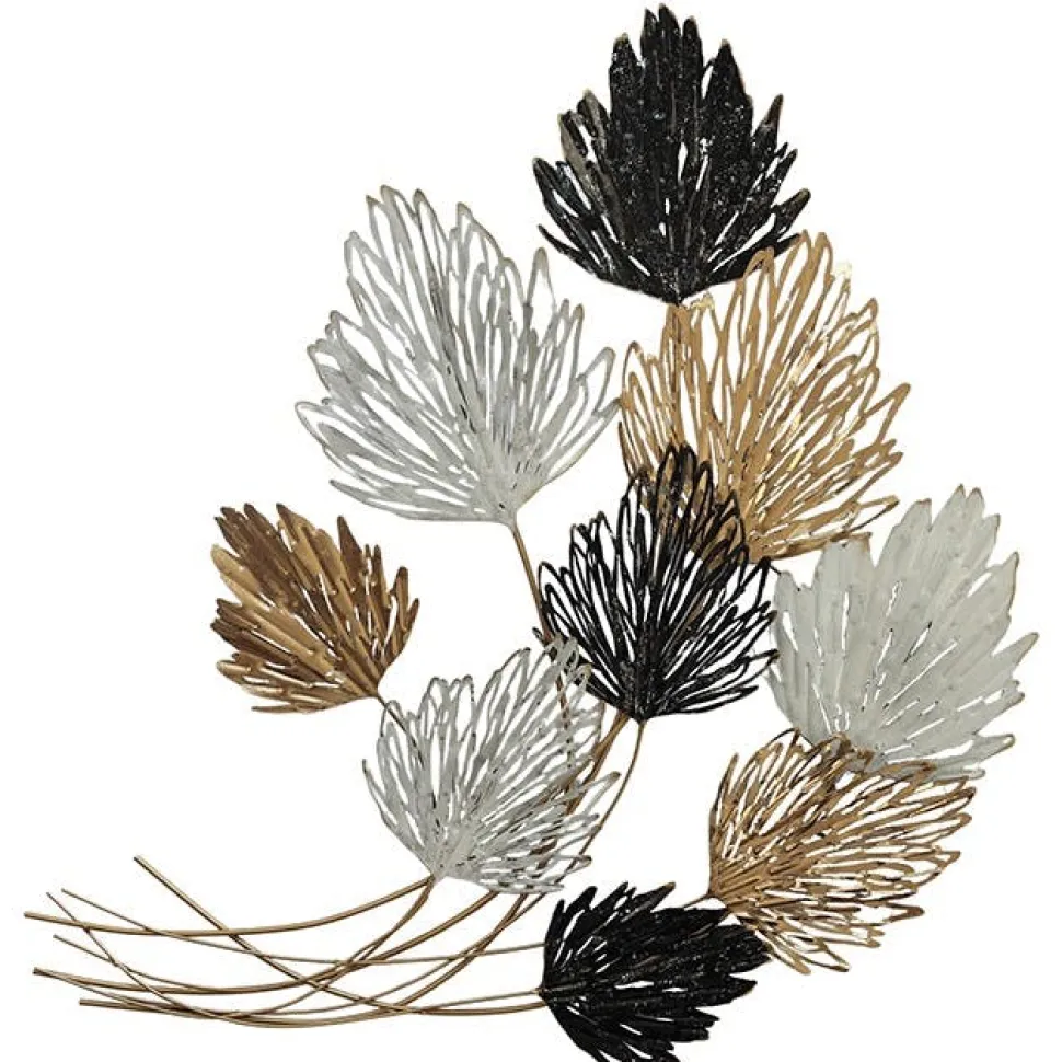 Décoration murale en métal feuilles noir, blanc et or