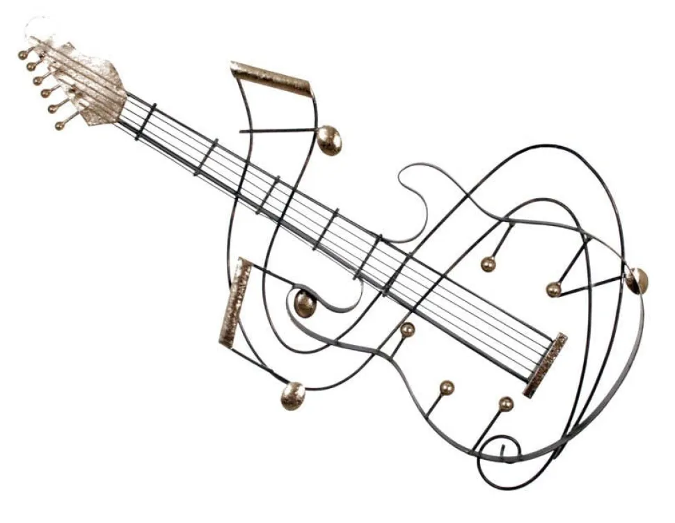 Décoration murale guitare métal argenté doré 89x44cm