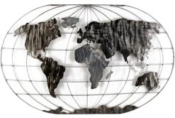 Décoration murale Mappemonde en métal gris et noir 120x75cm