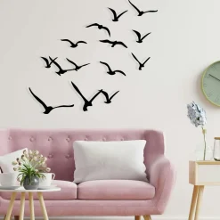 Décoration murale nature – oiseaux métal noir (lot de 11)