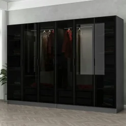 Dressing 6 portes verre, 2 tiroirs & cadre blanc BYRON