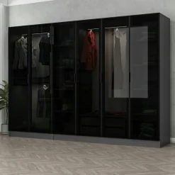 Dressing 6 portes verre, 2 tiroirs & cadre blanc BYRON