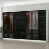 Dressing design 7 portes en verre noir et cadre blanc BYRON