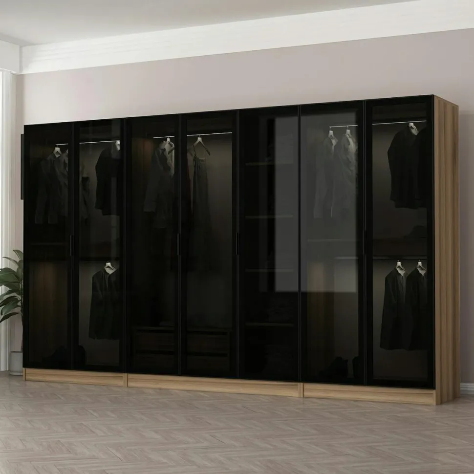 Dressing XXL 5 penderies, blanc & verre noir 190 cm BYRON