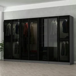 Dressing XXL 5 penderies, blanc & verre noir 190 cm BYRON