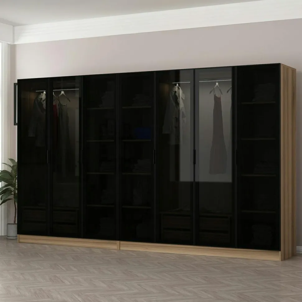 Dressing XXL 5 penderies, blanc & verre noir 190 cm BYRON