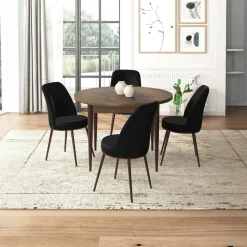 Ensemble table ronde Ø90 cm + 4 chaises noires AROLA