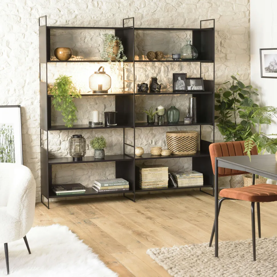 Etagère bois noir et métal 10 niches CORUMBA