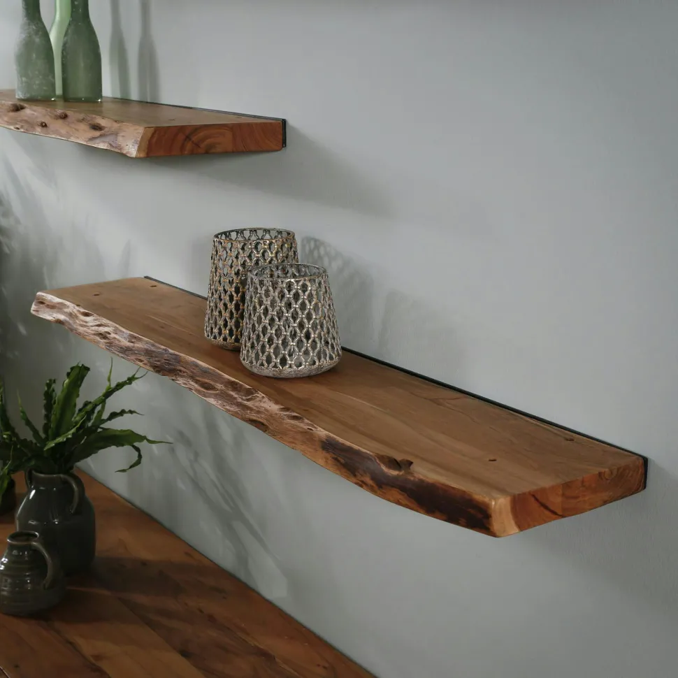 Etagère murale bois massif bordure naturelle 120 cm MELBOURNE