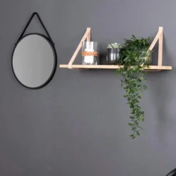 Etagère murale en bois et cuir brun 80 cm TALLINN
