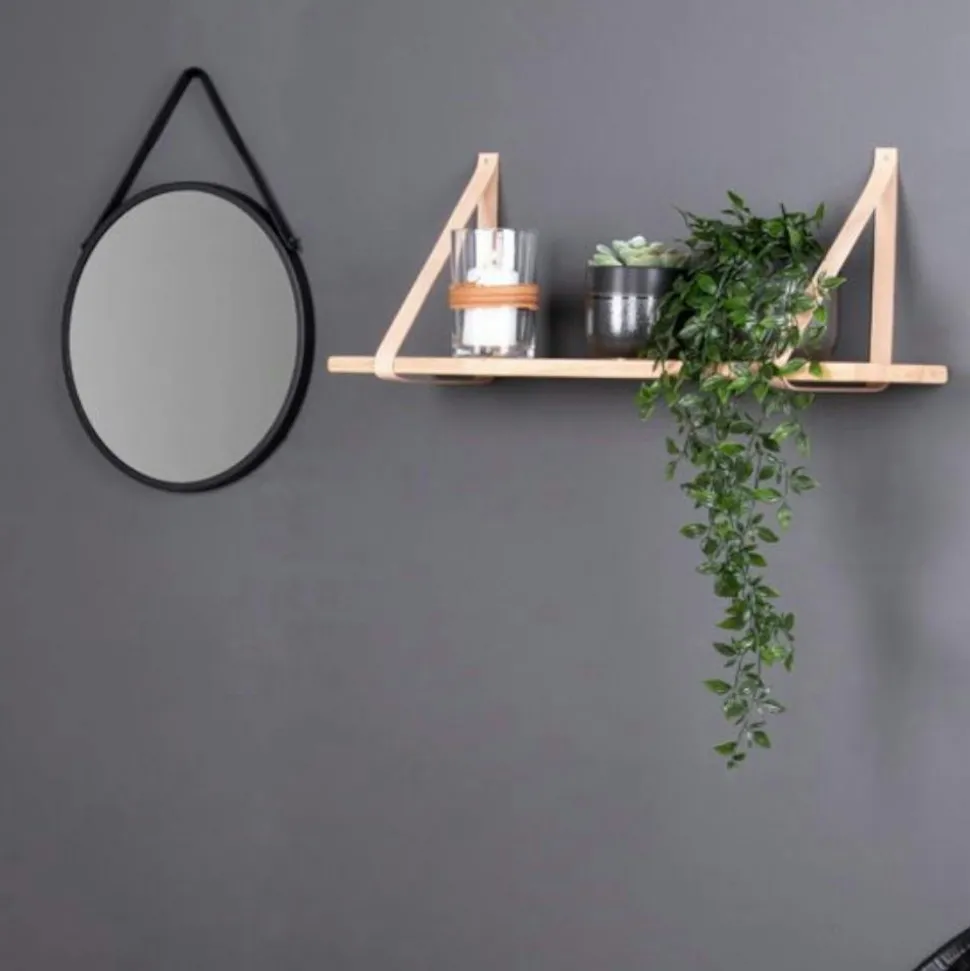 Etagère murale en bois et cuir brun 80 cm TALLINN