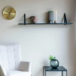 Etagère murale en bois et cuir noir 120 cm TALLINN