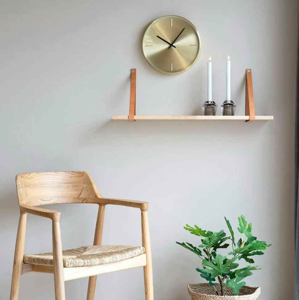 Etagère murale en bois et cuir noir 120 cm TALLINN