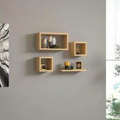 Etagère murale modulable effet bois clair (lot de 4) MARFA