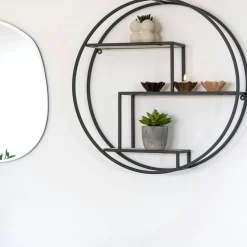 Etagère murale ronde en métal noir et bois Ø62 cm TALLINN