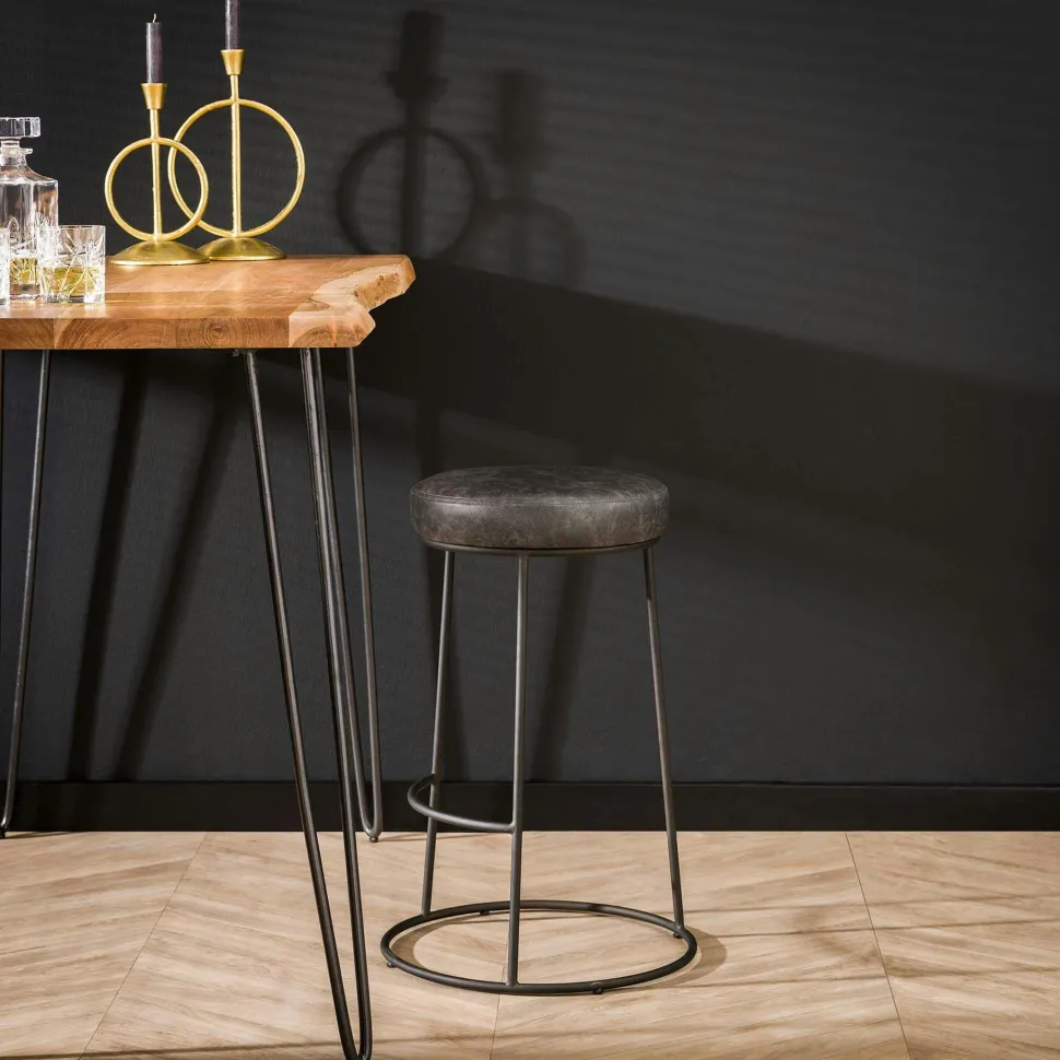 Etagère murale ronde en métal noir et bois Ø62 cm TALLINN