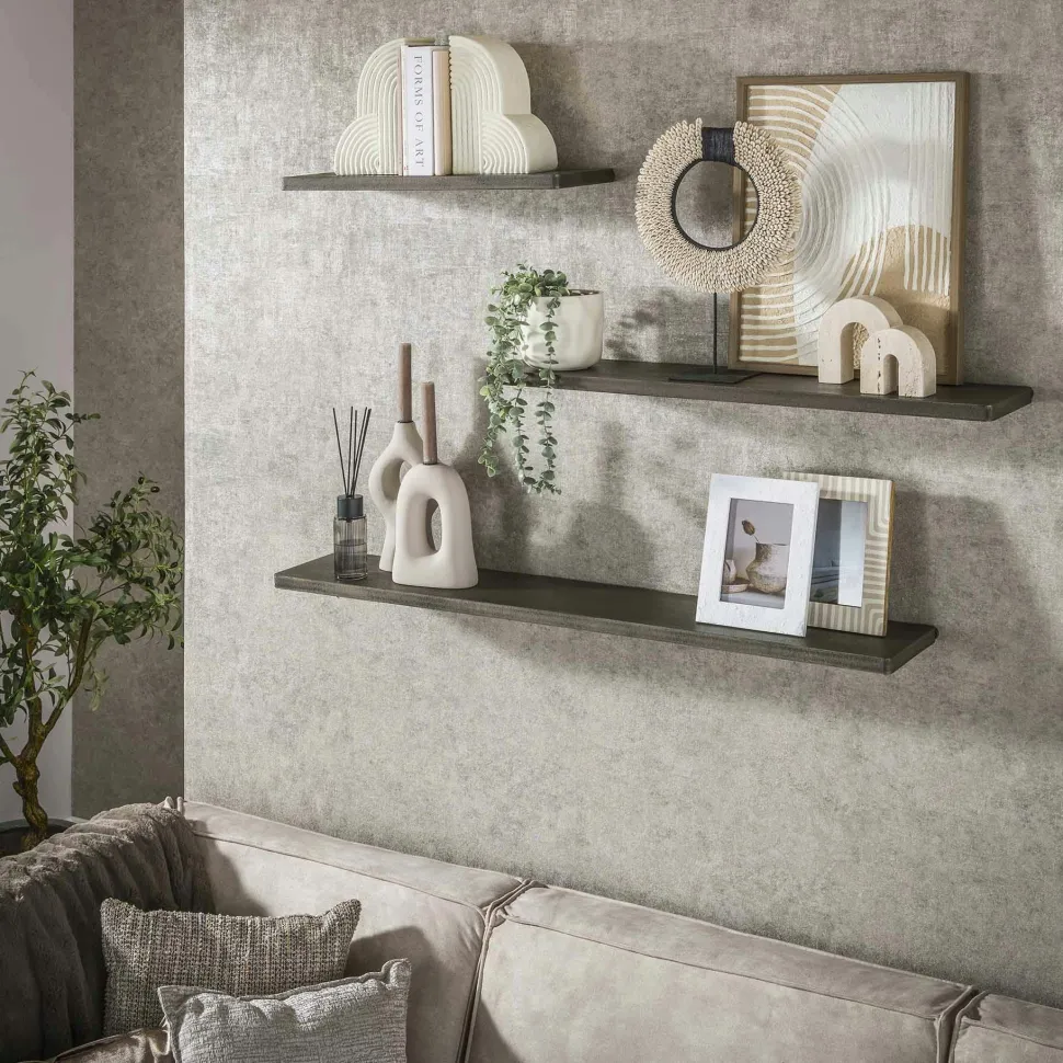 Etagère murale verticale en bambou 3 plateaux avec joues 102 cm TALLINN
