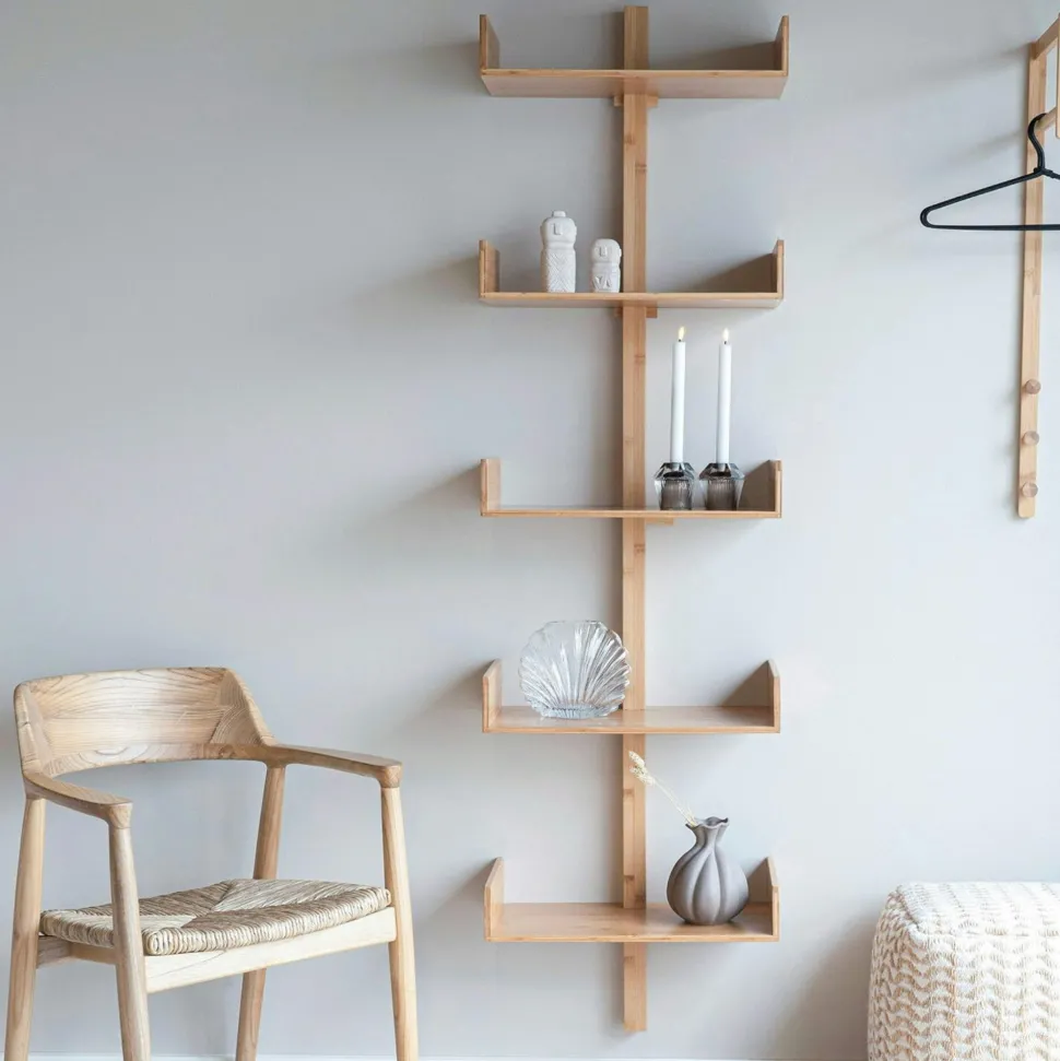 Etagère murale verticale en bambou 5 plateaux avec joues 180 cm TALLINN