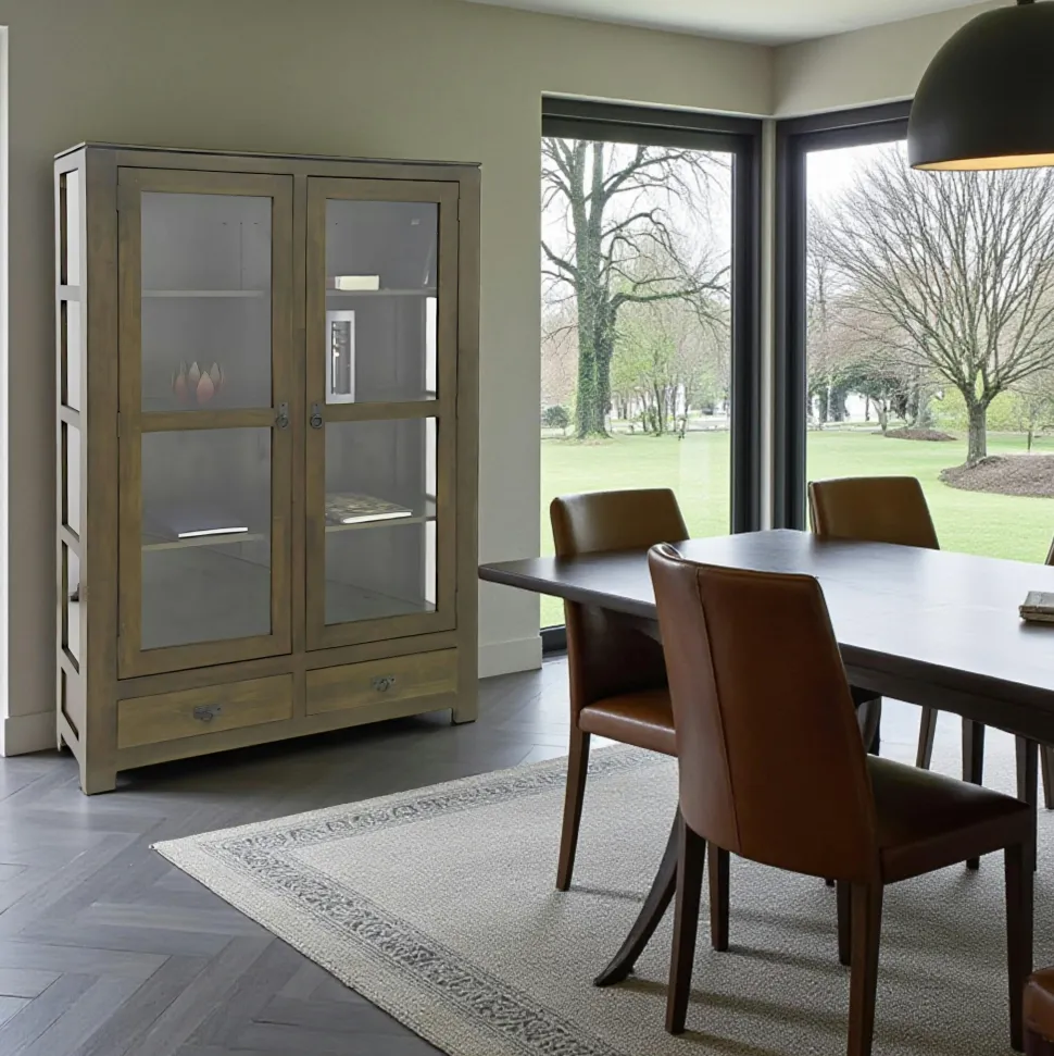 Etagère vitrée hévéa 120cm HELENA