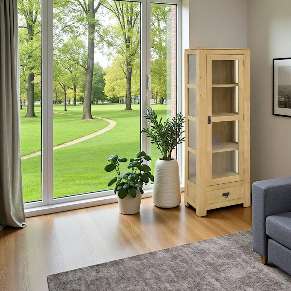 Etagère vitrée hévéa 60x170cm HELENA