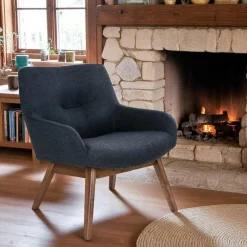 Fauteuil beige sable avec structure en bois de noyer BERLIN