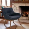 Fauteuil bleu foncé avec structure en bois de noyer BERLIN