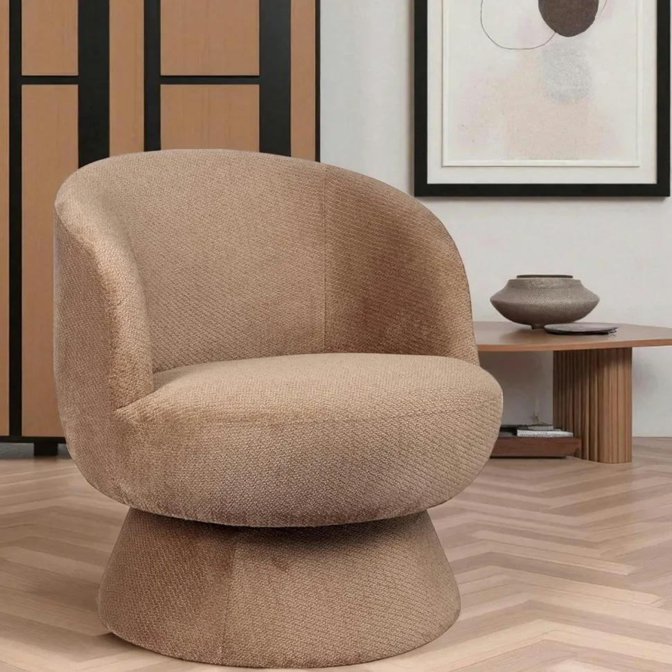 Fauteuil camel pivotant - tissu chenille, style rétro IENA