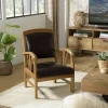 Fauteuil colonial teck assise cuir brun DIKA