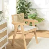 Fauteuil contemporain bois clair tissu blanc et cannage TIM