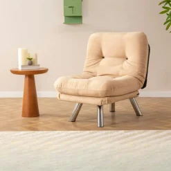 Fauteuil convertible banquette marron pieds chromés CUSCO