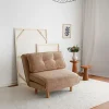 Fauteuil convertible beige velours, oreiller intégré LUCCA