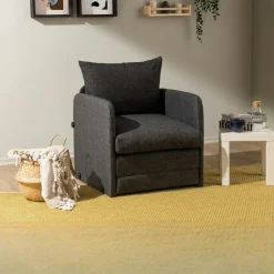 Fauteuil convertible beige lin 1 place couchage 200 cm ORURO