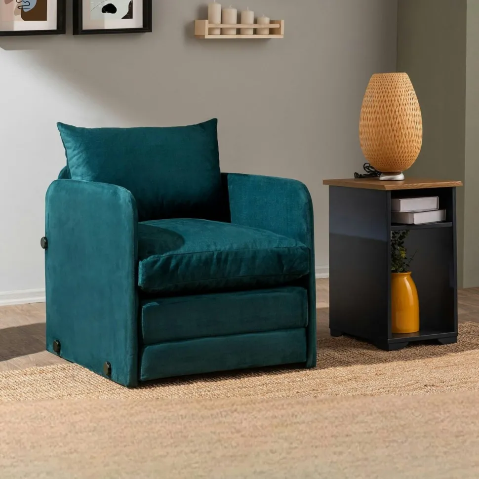 Fauteuil convertible beige lin 1 place couchage 200 cm ORURO