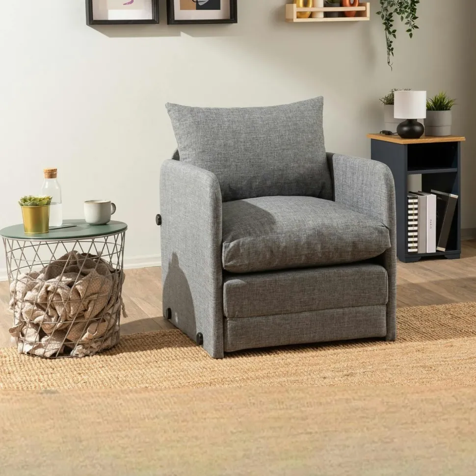 Fauteuil convertible beige lin 1 place couchage 200 cm ORURO