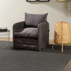 Fauteuil convertible beige lin 1 place couchage 200 cm ORURO