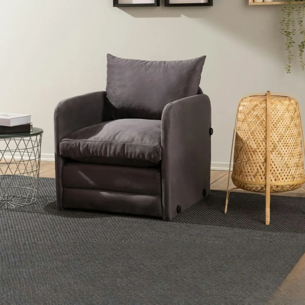 Fauteuil convertible beige lin 1 place couchage 200 cm ORURO