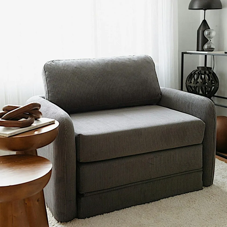 Fauteuil convertible gris velours côtelé, 1 place QUITO