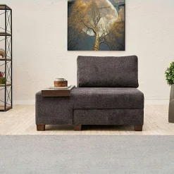 Fauteuil convertible gris chenille, plateau gauche BUZON