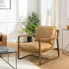 Fauteuil cuir beige et bois dos incliné PRESTON