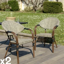Fauteuil de jardin bistrot acier et textilène marron (lot de 2) GIJON