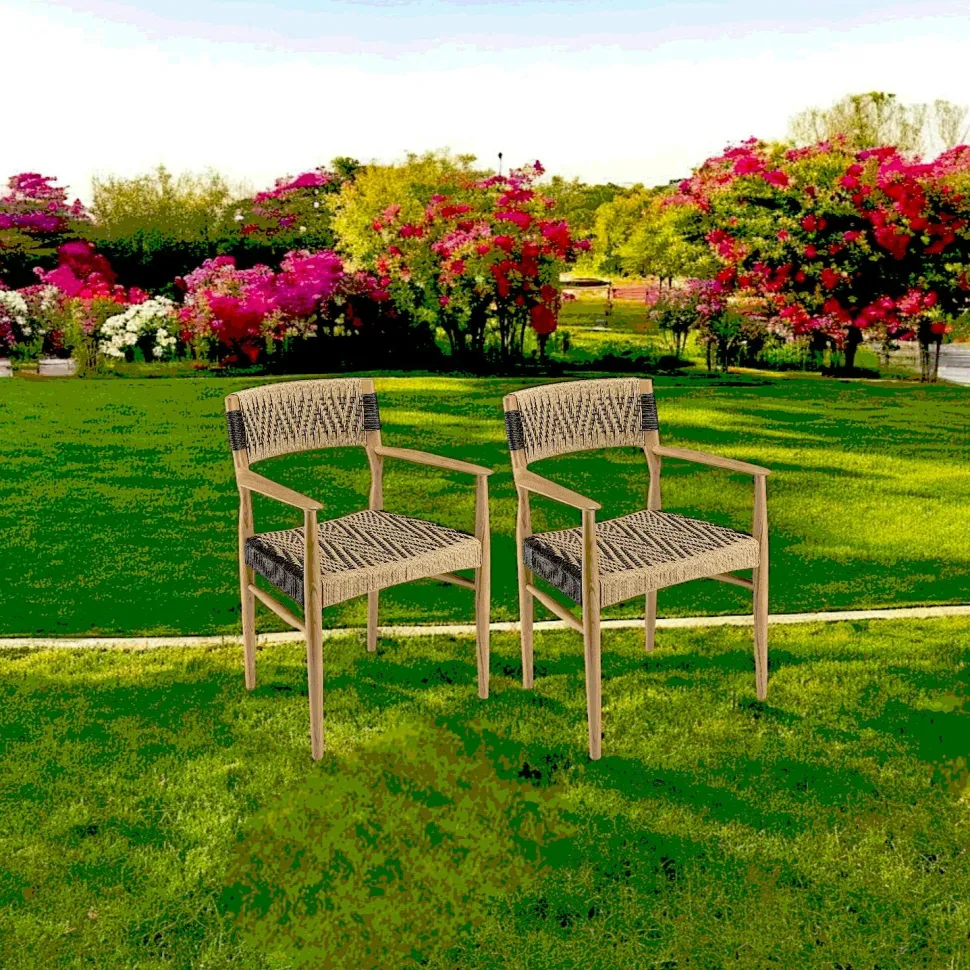 Fauteuil de jardin teck et cordes synthétiques tressées (lot de 2) SUMMER