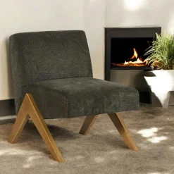 Fauteuil de salon bois et velours bleu SOHO