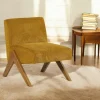 Fauteuil de salon bois et velours moutarde SOHO